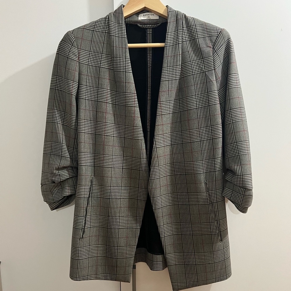 Babaton Black and Gray Plaid Blazer